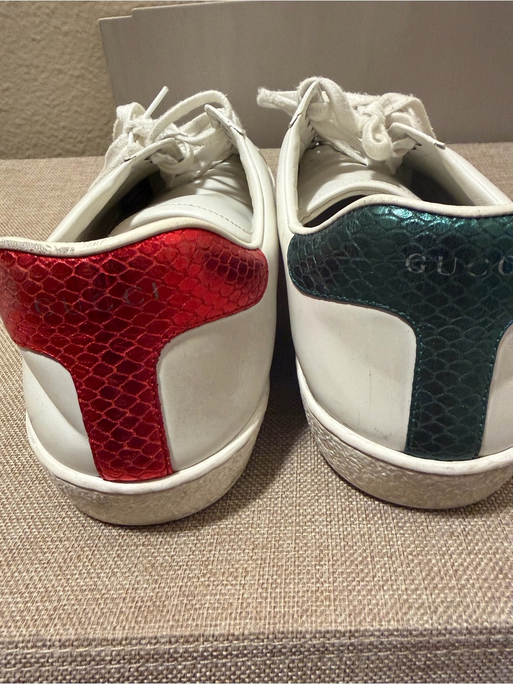 Gucci White Leather Sneakers with Green & Red Web Stripe - Picture 2 of 12